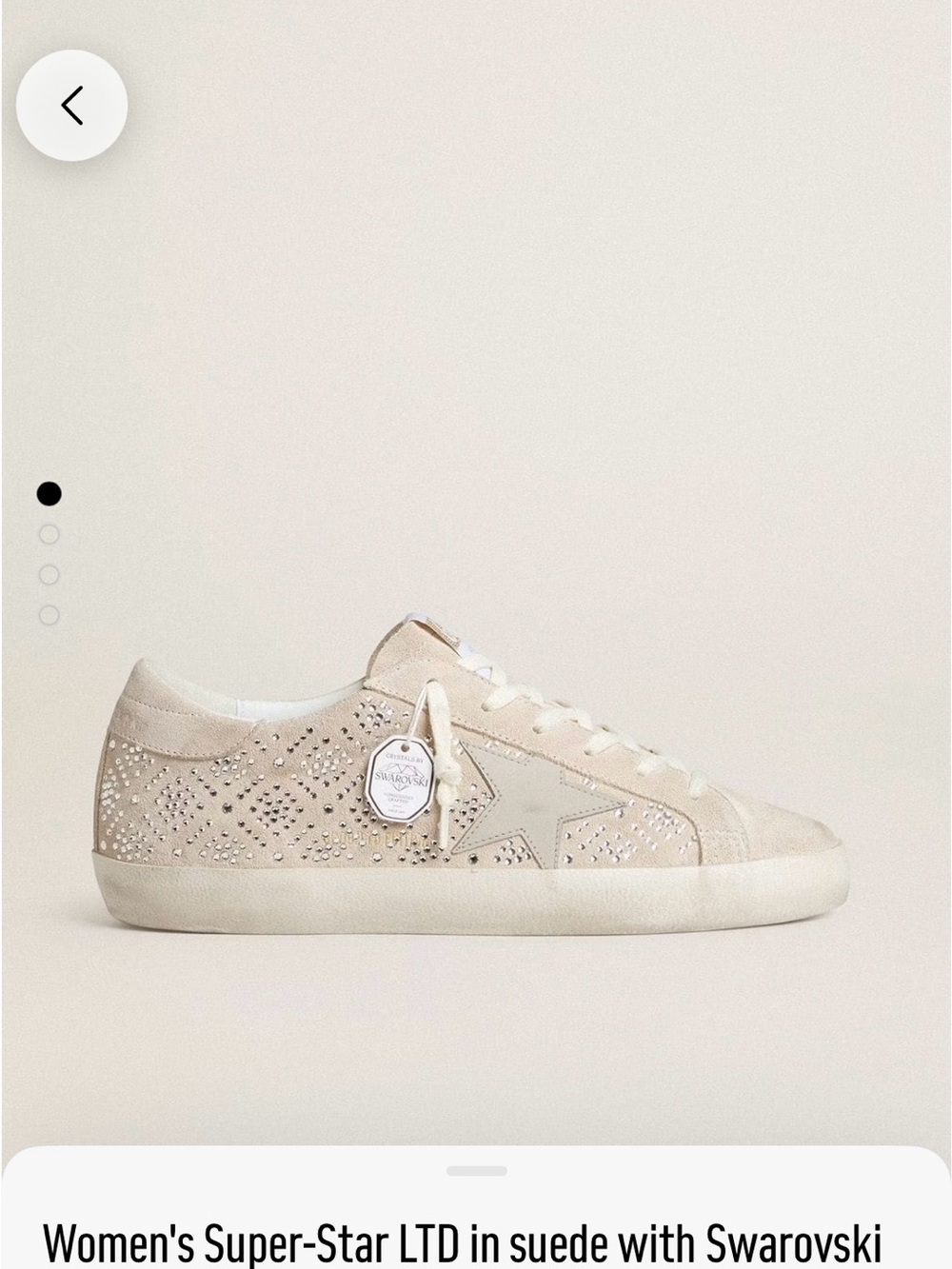Golden Goose Beige/Cream Suede Super-Star LTD Sneaker w/ Crystal & Pearl Accents